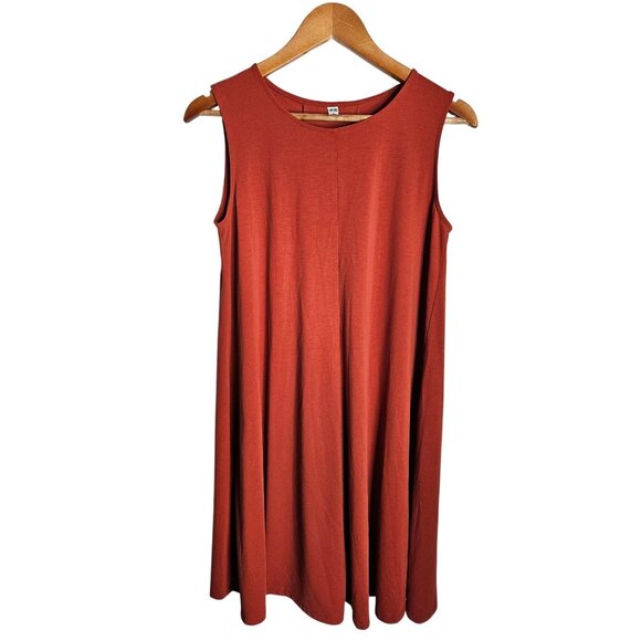 2/$35- Uniqlo Sleeveless Rust Orange A-Line/Swing Dress Women Small Minimalist - Picture 4 of 9